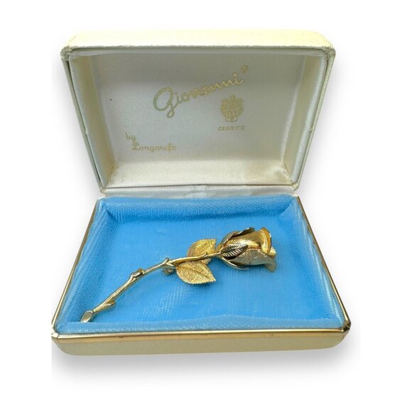 Giovanni Longcraft Christmas Rose Brooch Gold-Tone 3" Original Box & Paperwork - Picture 3 of 3